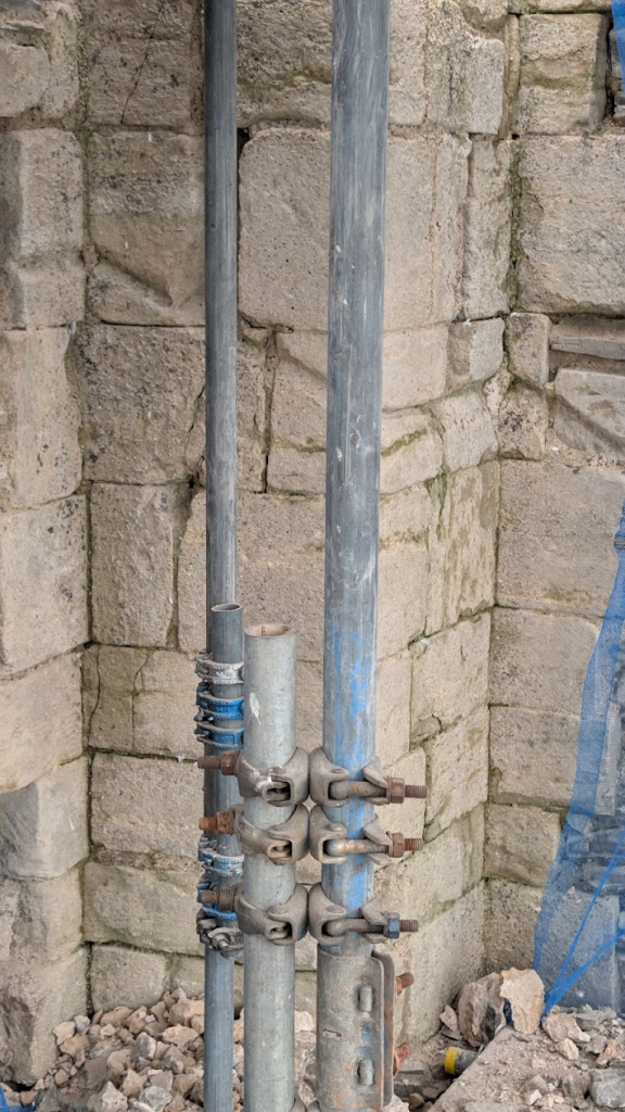 Groove lines on the stonework of Newark Castle showing where a former roof once joined the now external stonework.
