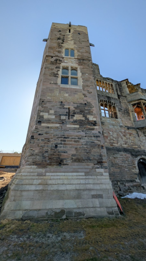The north-west tower showing the newly cleaned masonry.