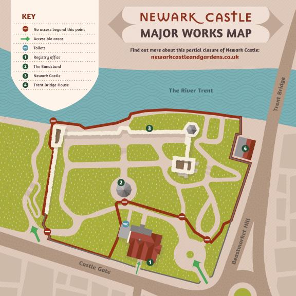 illustration depicting closed areas of Newark Castle during the Gatehouse project renovation