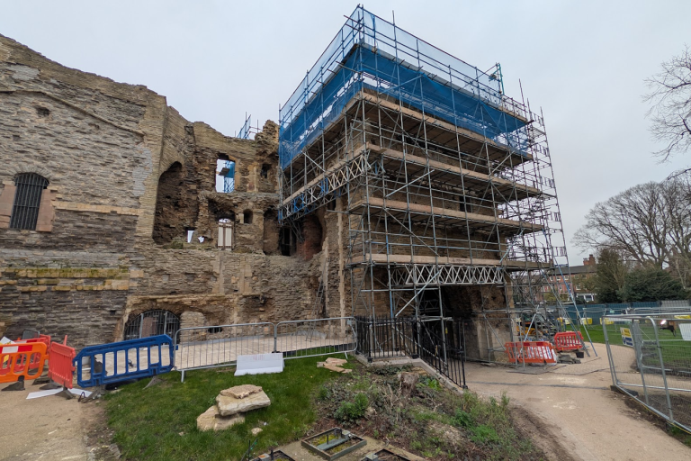 Back of Newark Castle Gatehouse under construction