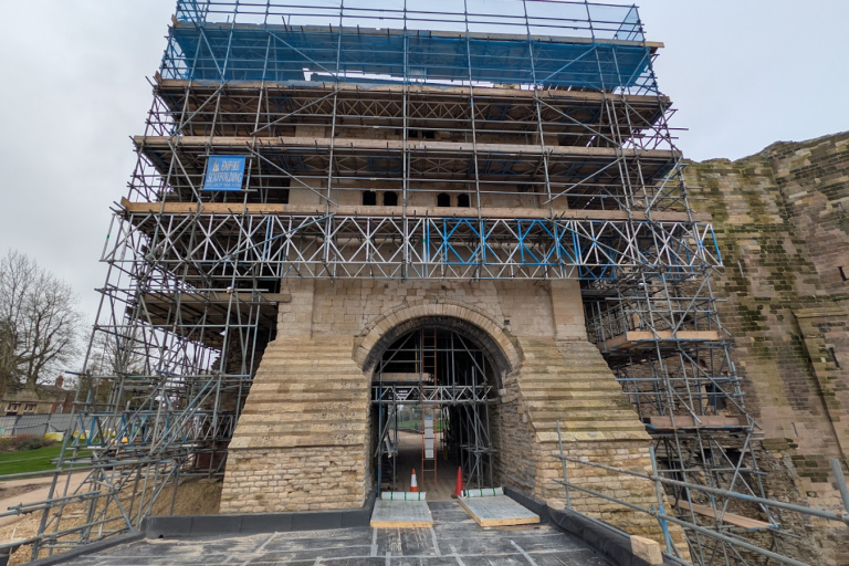 Newark Castle Gatehouse with scaffolding around it