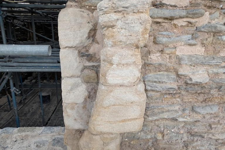The right side arch of the round window in progress at Newark Castle