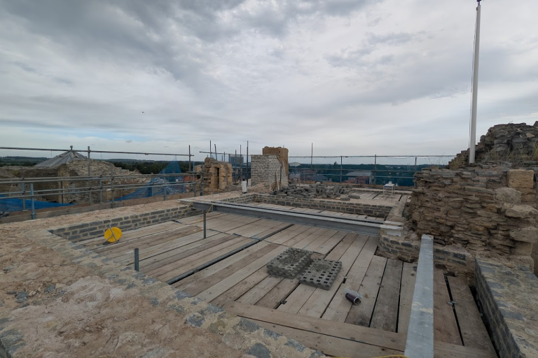 view of Newark castle rooftop under construction from being stood on top of it