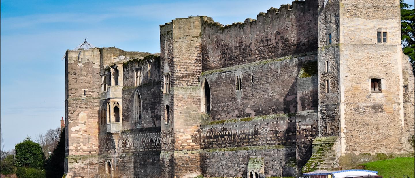 View of Newark Castle's curtain wall from the south side, across the river Trent