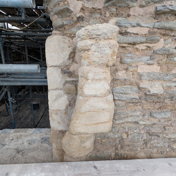 The right side arch of the round window in progress at Newark Castle